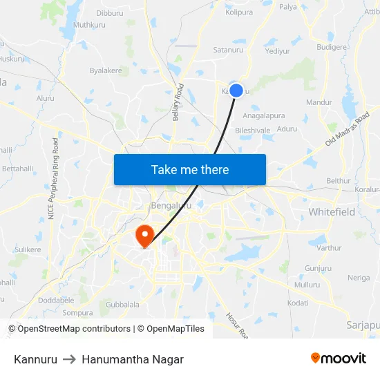 Kannuru to Hanumantha Nagar map