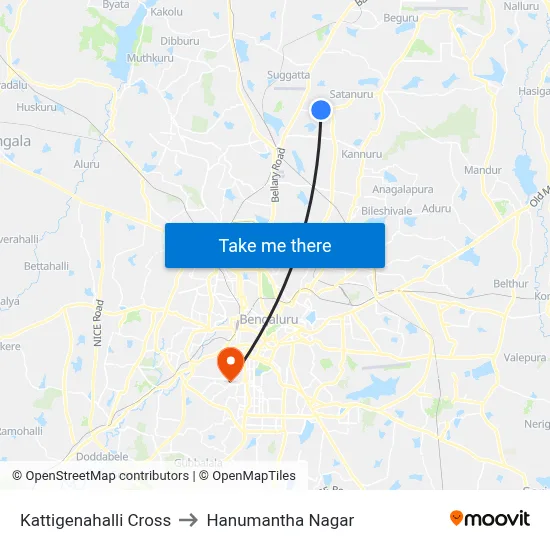 Kattigenahalli Cross to Hanumantha Nagar map