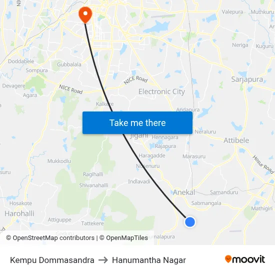 Kempu Dommasandra to Hanumantha Nagar map
