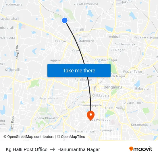 Kg Halli Post Office to Hanumantha Nagar map