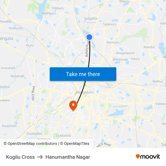 Kogilu Cross to Hanumantha Nagar map