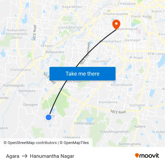Agara to Hanumantha Nagar map