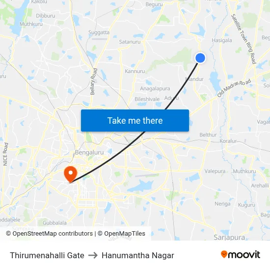 Thirumenahalli Gate to Hanumantha Nagar map