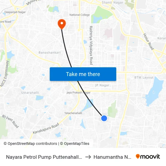 Nayara Petrol Pump Puttenahalli Lake to Hanumantha Nagar map