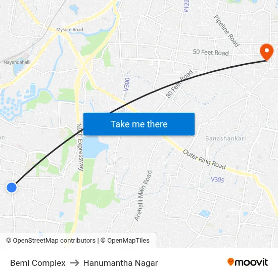 Beml Complex to Hanumantha Nagar map