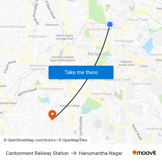 Cantonment Railway Station to Hanumantha Nagar map