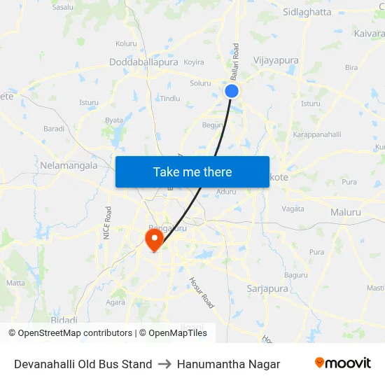 Devanahalli Old Bus Stand to Hanumantha Nagar map