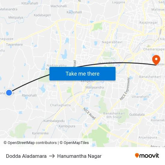 Dodda Aladamara to Hanumantha Nagar map