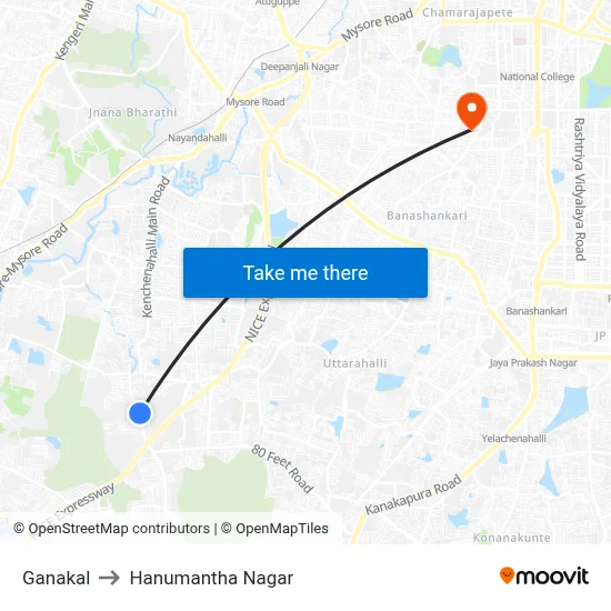 Ganakal to Hanumantha Nagar map