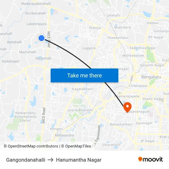 Gangondanahalli to Hanumantha Nagar map