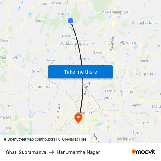 Ghati Subramanya to Hanumantha Nagar map