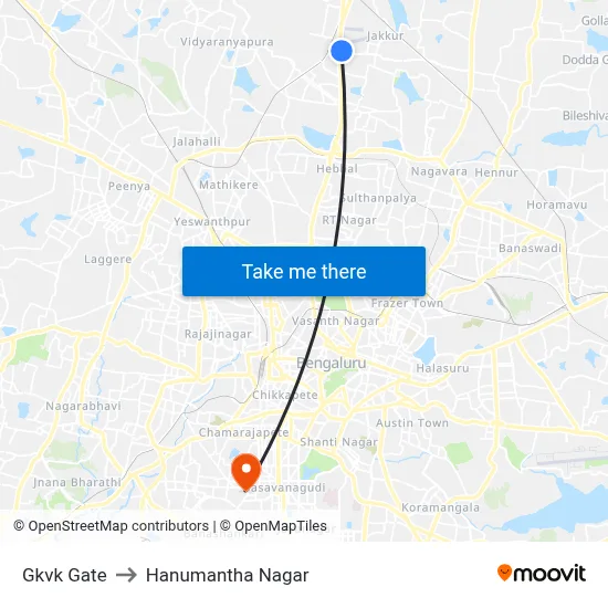Gkvk Gate to Hanumantha Nagar map