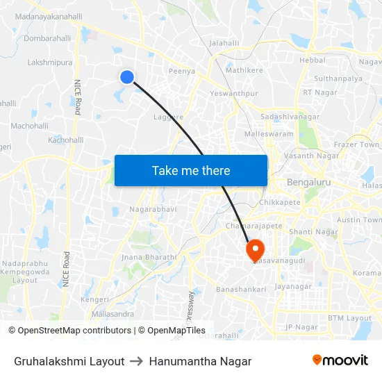 Gruhalakshmi Layout to Hanumantha Nagar map