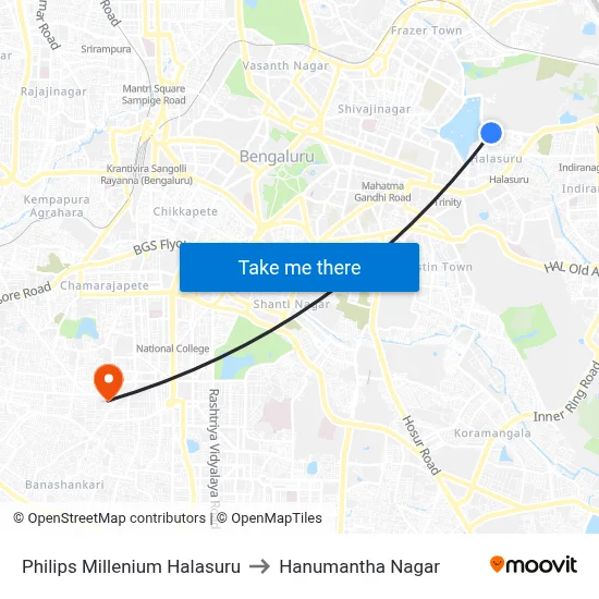 Philips Millenium Halasuru to Hanumantha Nagar map