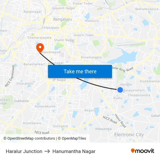 Haralur Junction to Hanumantha Nagar map