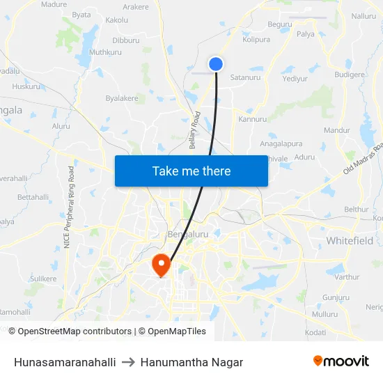 Hunasamaranahalli to Hanumantha Nagar map