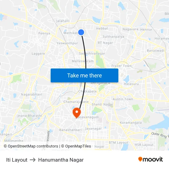 Iti Layout to Hanumantha Nagar map