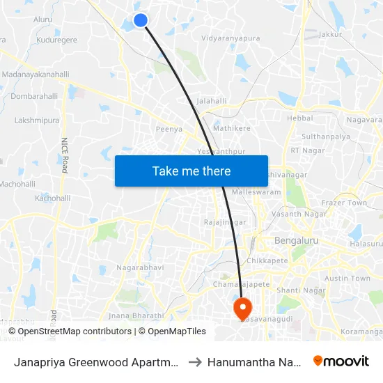 Janapriya Greenwood Apartment to Hanumantha Nagar map