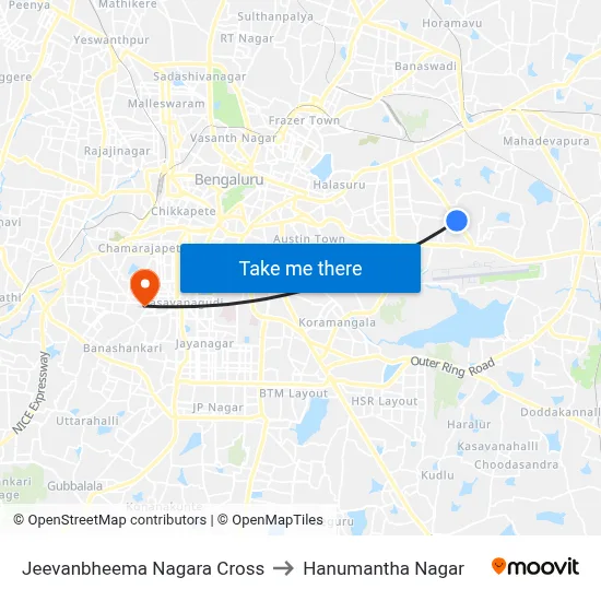 Jeevanbheema Nagara Cross to Hanumantha Nagar map