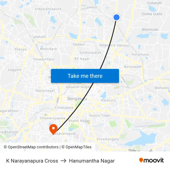 K Narayanapura Cross to Hanumantha Nagar map