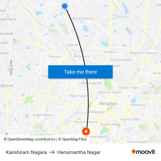 Kanshiram Nagara to Hanumantha Nagar map