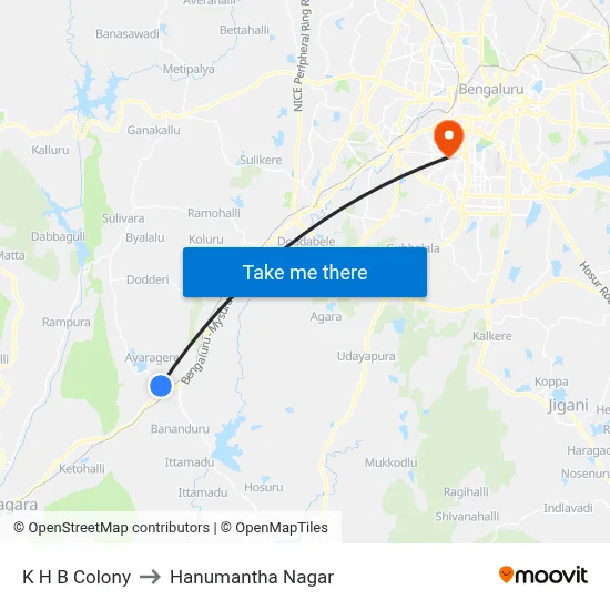 K H B Colony to Hanumantha Nagar map