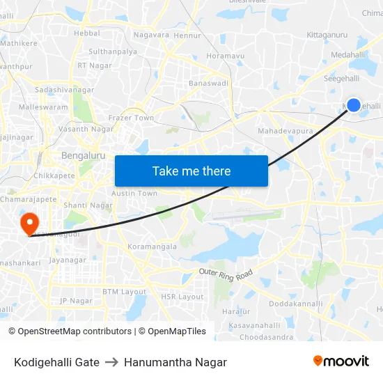 Kodigehalli Gate to Hanumantha Nagar map