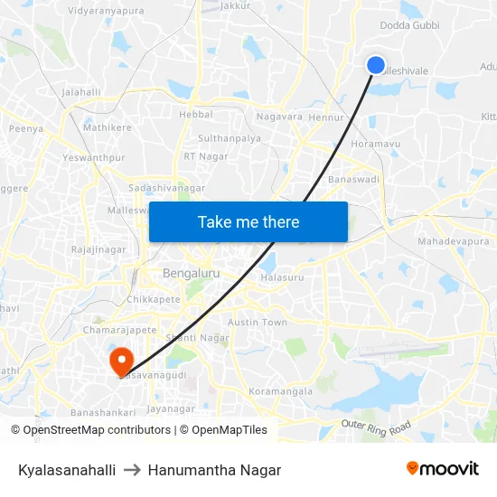Kyalasanahalli to Hanumantha Nagar map