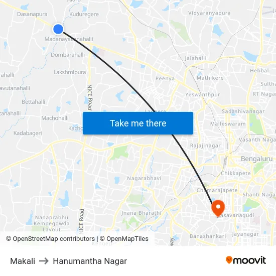 Makali to Hanumantha Nagar map