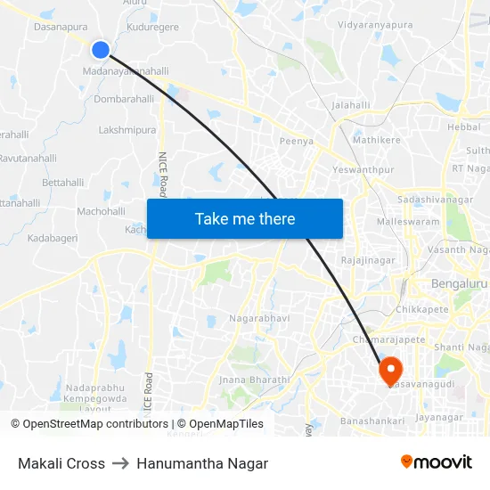 Makali Cross to Hanumantha Nagar map