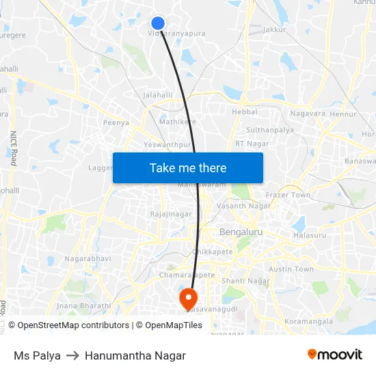 Ms Palya to Hanumantha Nagar map