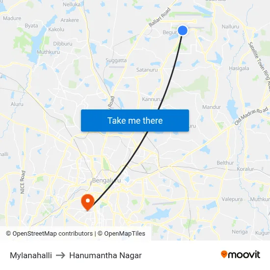 Mylanahalli to Hanumantha Nagar map