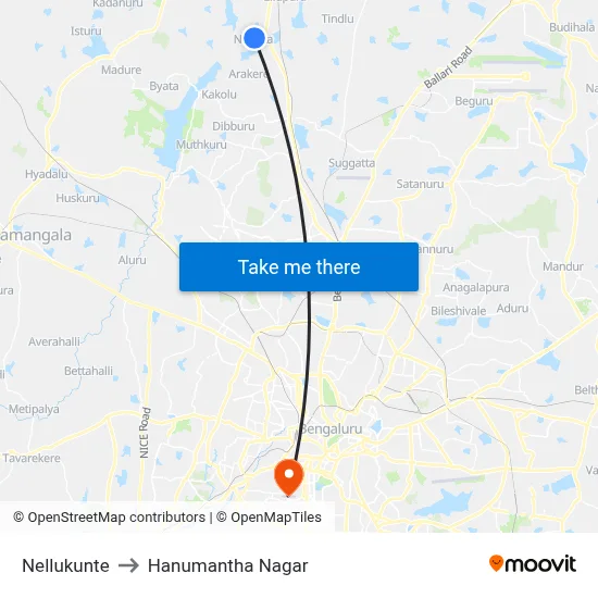Nellukunte to Hanumantha Nagar map