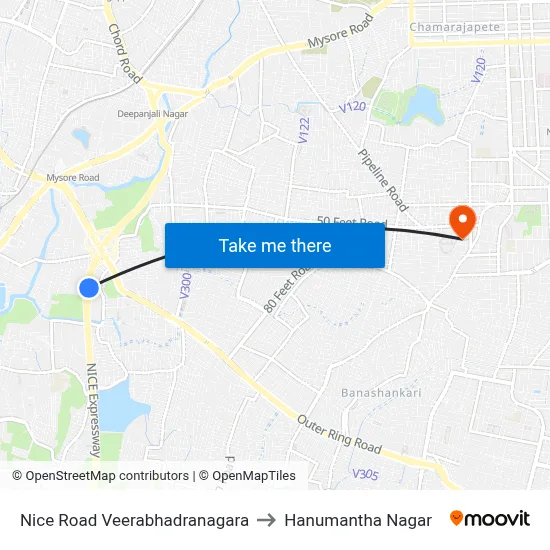 Nice Road Veerabhadranagara to Hanumantha Nagar map
