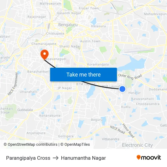 Parangipalya Cross to Hanumantha Nagar map