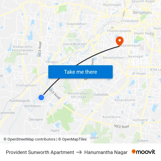 Provident Sunworth Apartment to Hanumantha Nagar map