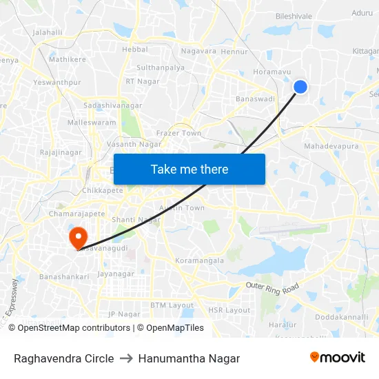 Raghavendra Circle to Hanumantha Nagar map
