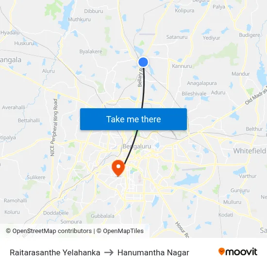 Raitarasanthe Yelahanka to Hanumantha Nagar map