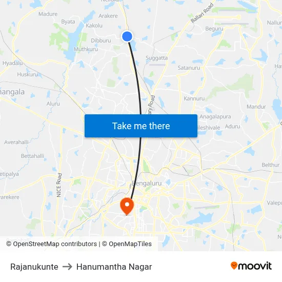 Rajanukunte to Hanumantha Nagar map