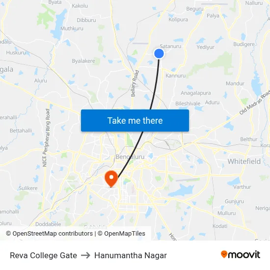 Reva College Gate to Hanumantha Nagar map