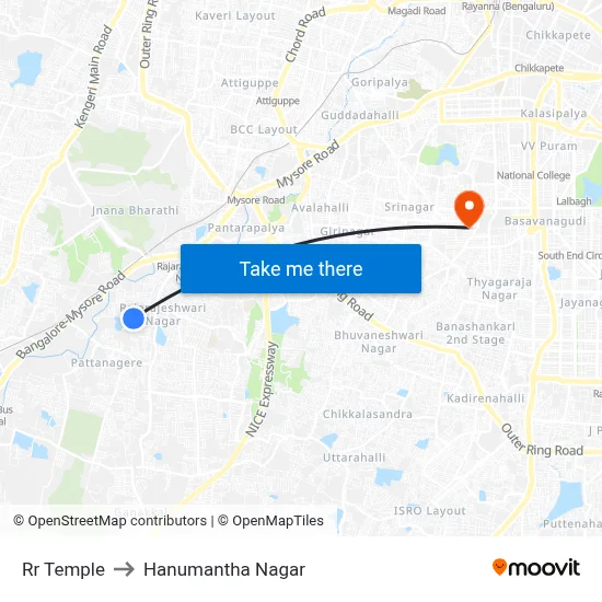 Rr Temple to Hanumantha Nagar map