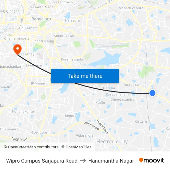Wipro Campus Sarjapura Road to Hanumantha Nagar map