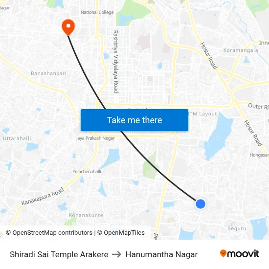 Shiradi Sai Temple Arakere to Hanumantha Nagar map