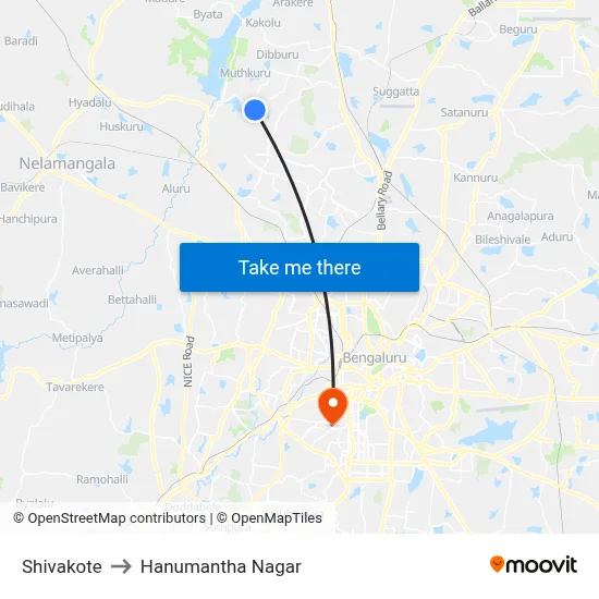 Shivakote to Hanumantha Nagar map