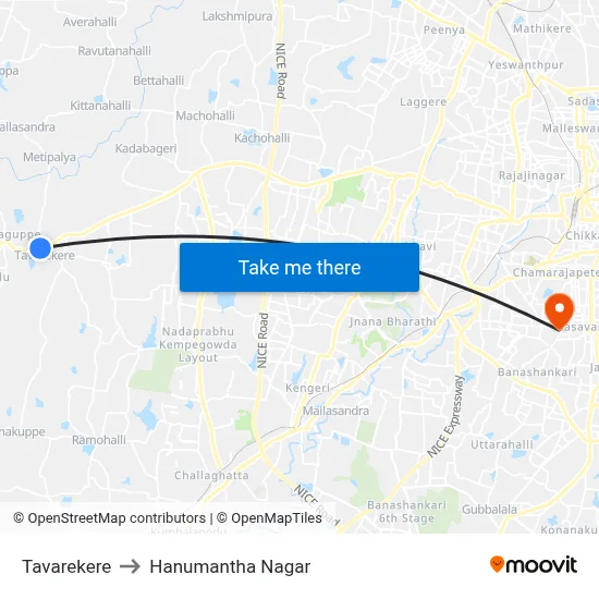 Tavarekere to Hanumantha Nagar map