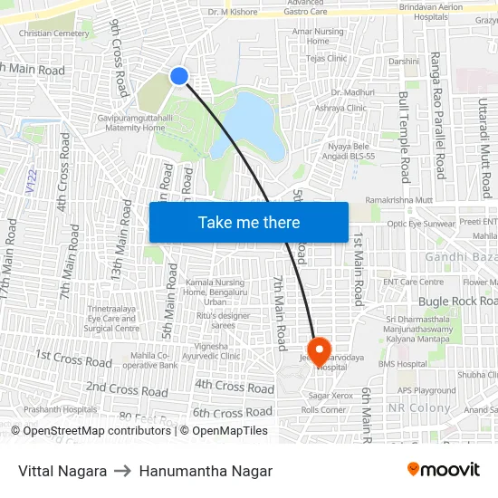 Vittal Nagara to Hanumantha Nagar map