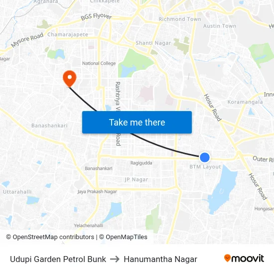 Udupi Garden Petrol Bunk to Hanumantha Nagar map