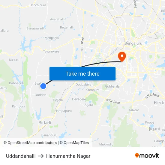 Uddandahalli to Hanumantha Nagar map