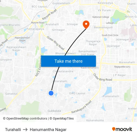 Turahalli to Hanumantha Nagar map