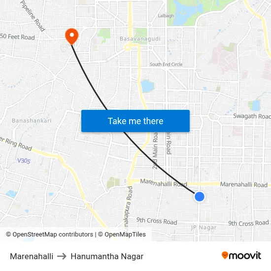 Marenahalli to Hanumantha Nagar map